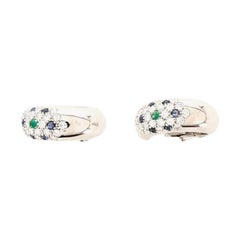 Cartier Huggie Clip-On Earrings 18 Karat Gold with Diamonds Sapphire and Emerald