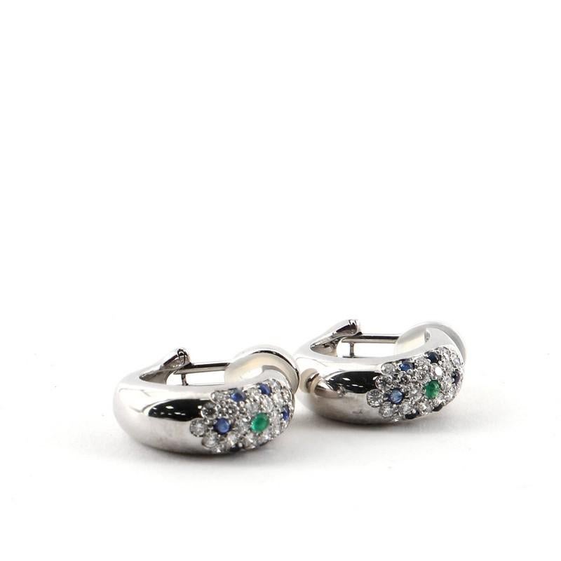 Women's Cartier Huggie Clip-On Earrings 18 Karat Gold with Diamonds Sapphire and Emerald