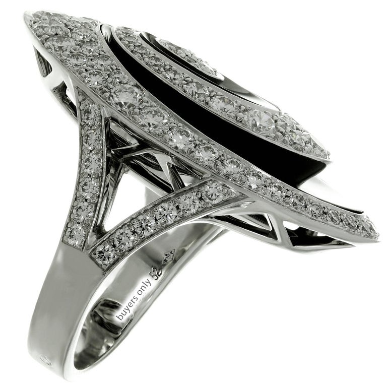 Cartier Hypnose Diamond Black Ceramic White Gold Ring For Sale at 1stDibs