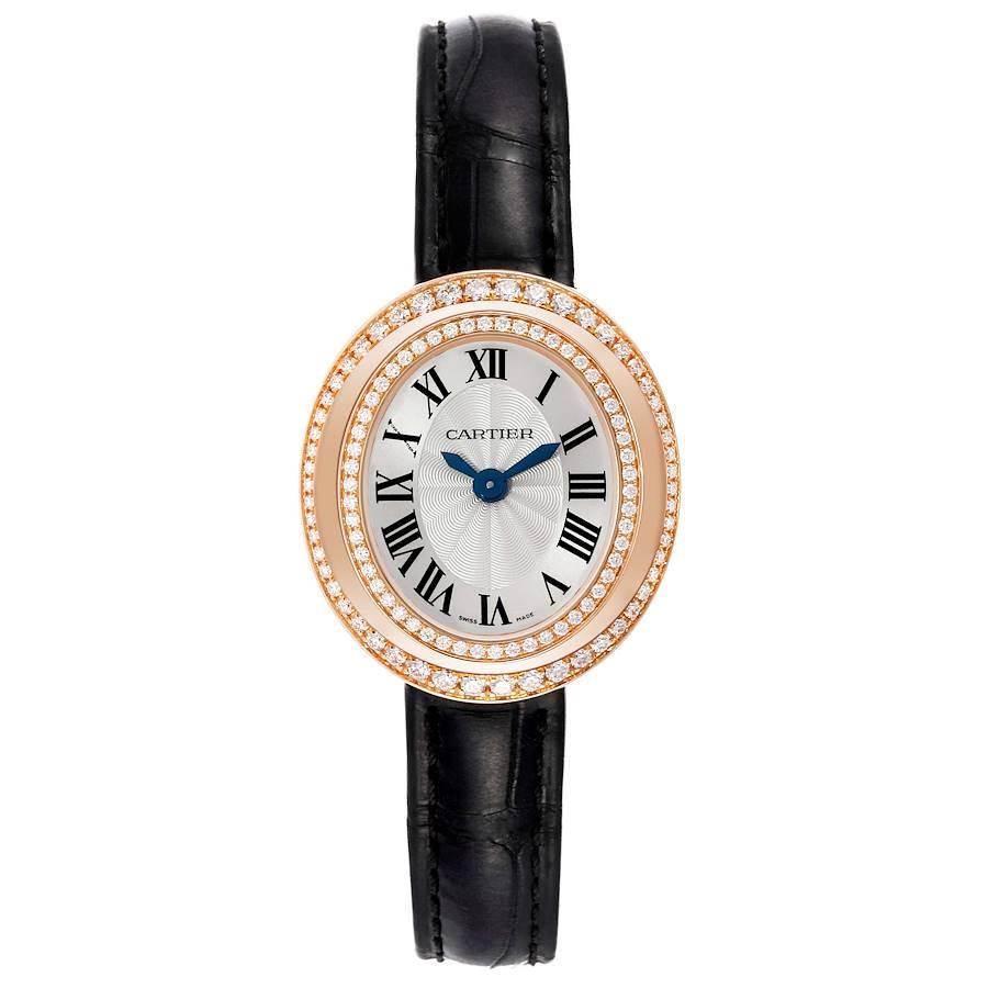 Cartier Hypnose Rose Gold Diamond Bezel Ladies Watch WJHY0006 Papers. Mouvement à quartz. Boîtier ovale en or rose 18 carats 37,8 mm x 33,3 mm Epaisseur du boîtier : 7,6 mm. Boîtier en or rose 18 carats serti de diamants d'origine de la manufacture