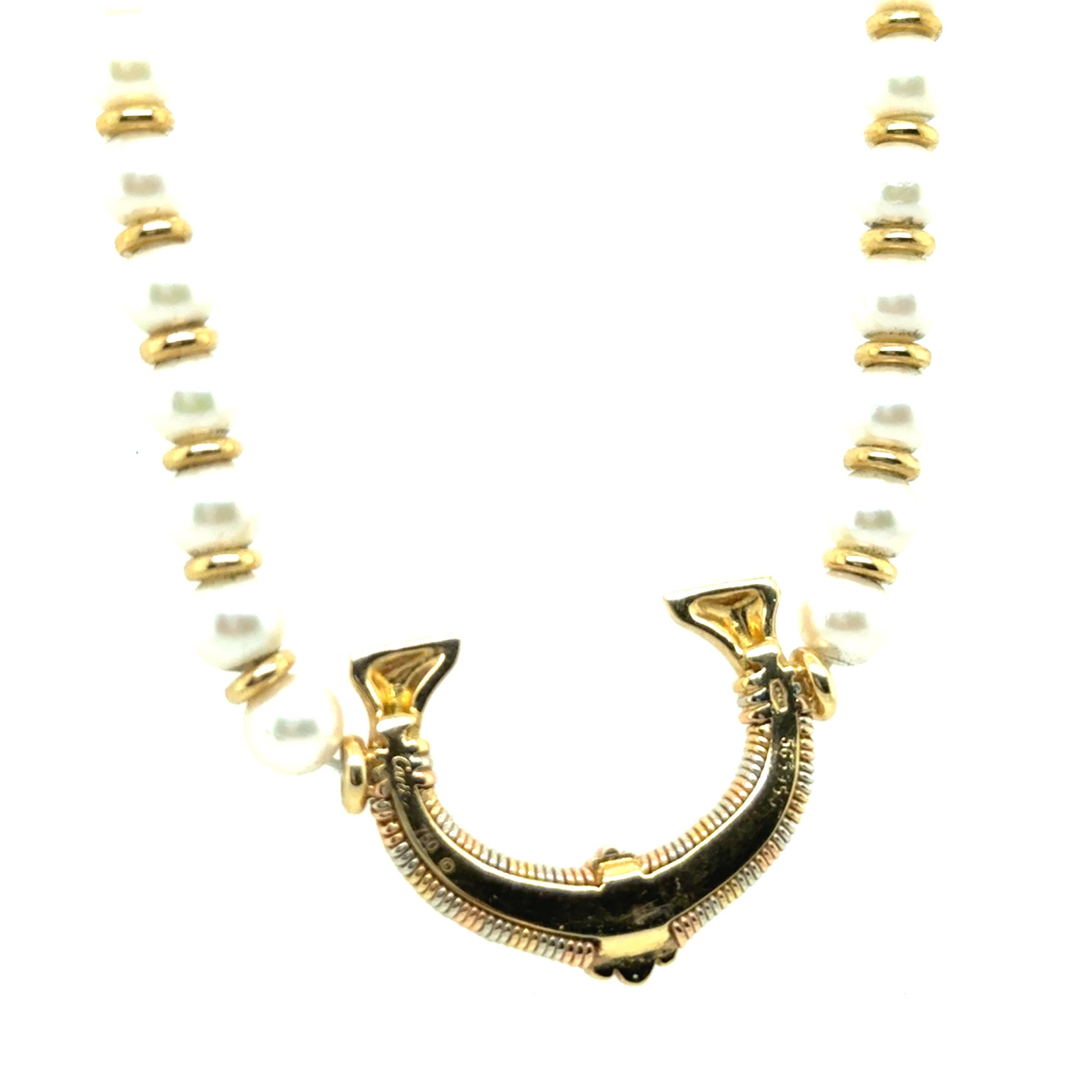 Round Cut Cartier Iconic Horseshoe Necklace with Pearls in 18K Yellow Gold For Sale