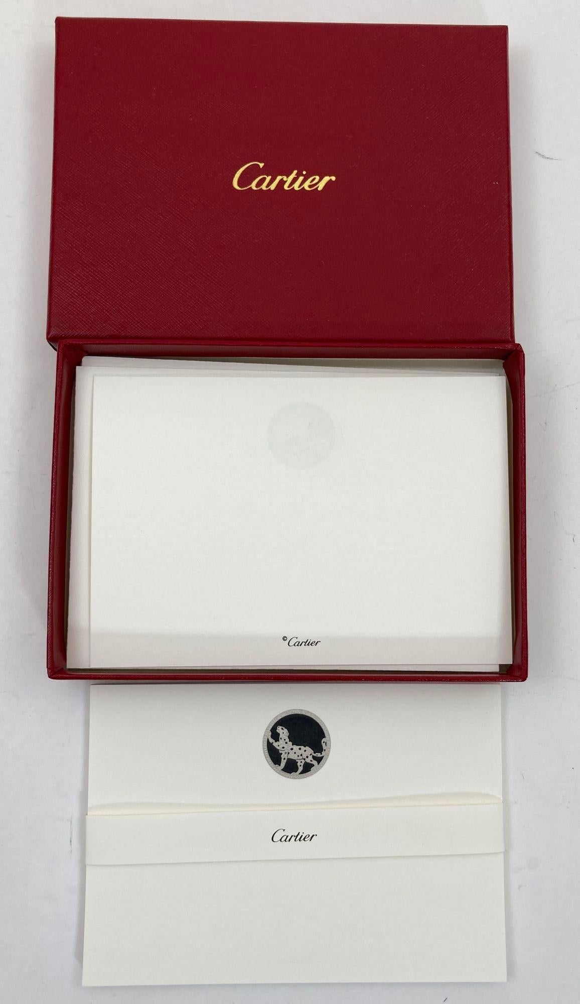 Cartier Card and Envelope Set with the Iconic Panther Jewelry Design.
Authentic Luxury Cartier Stationery Card Letter and Envelope Black Panther, limited edition Desk Accessory.
Emboss printed cardstock construction, the enveloppe are also embossed
