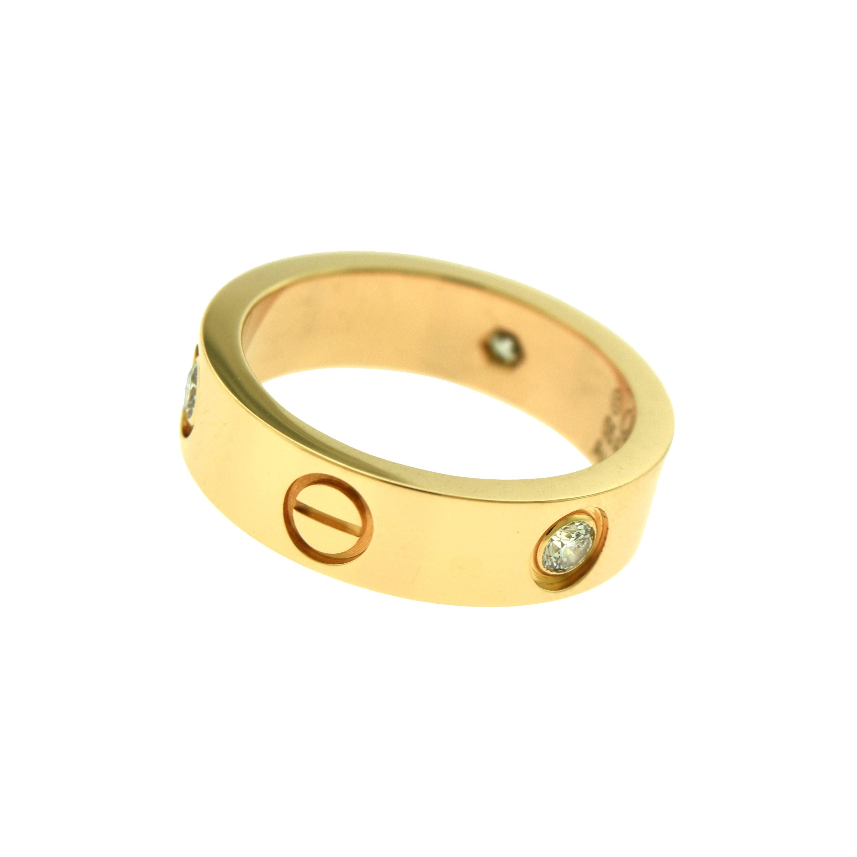Cartier, in 18 Karat Yellow Gold 3 Diamond Love Ring