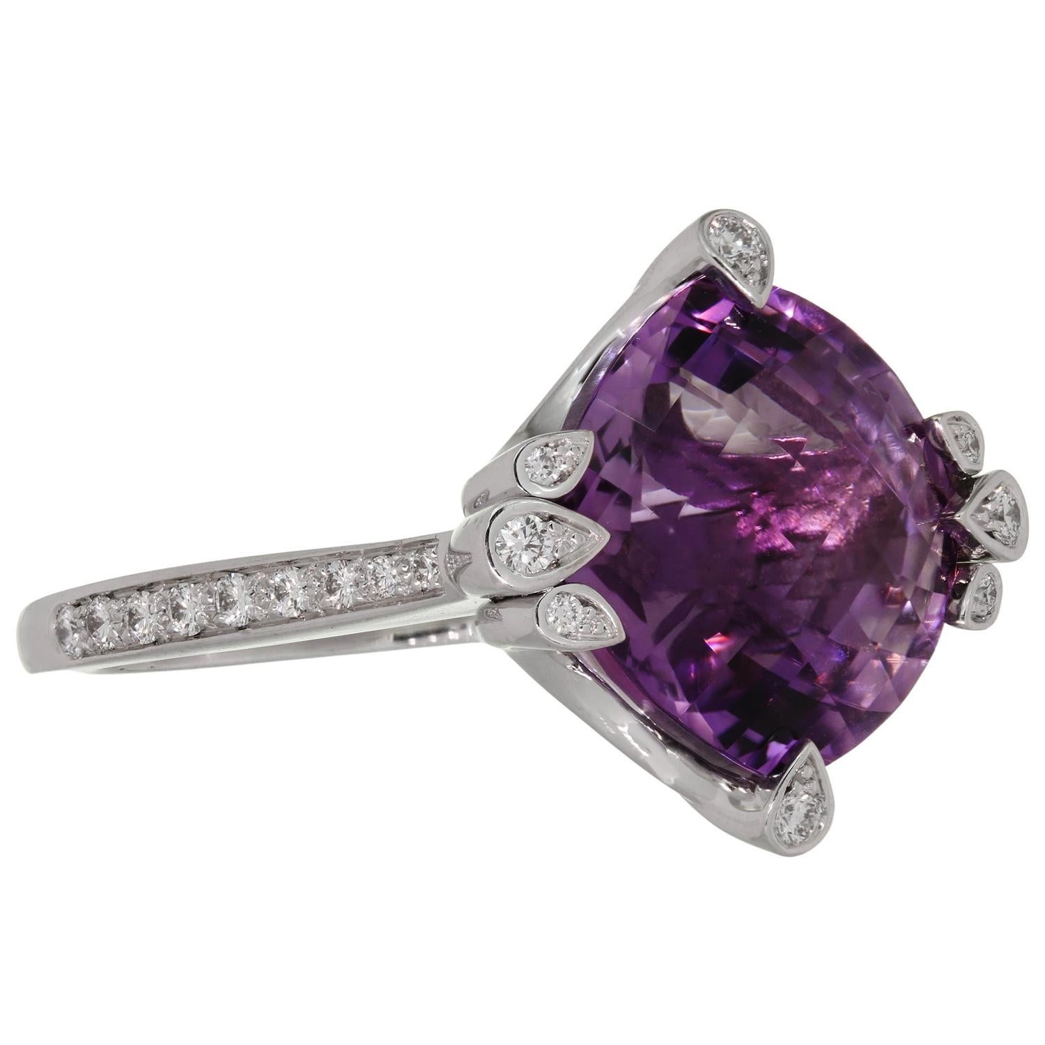 Cushion Cut CARTIER Inde Mysterieuse Amethyst Diamond 18k White Gold Ring 52 For Sale