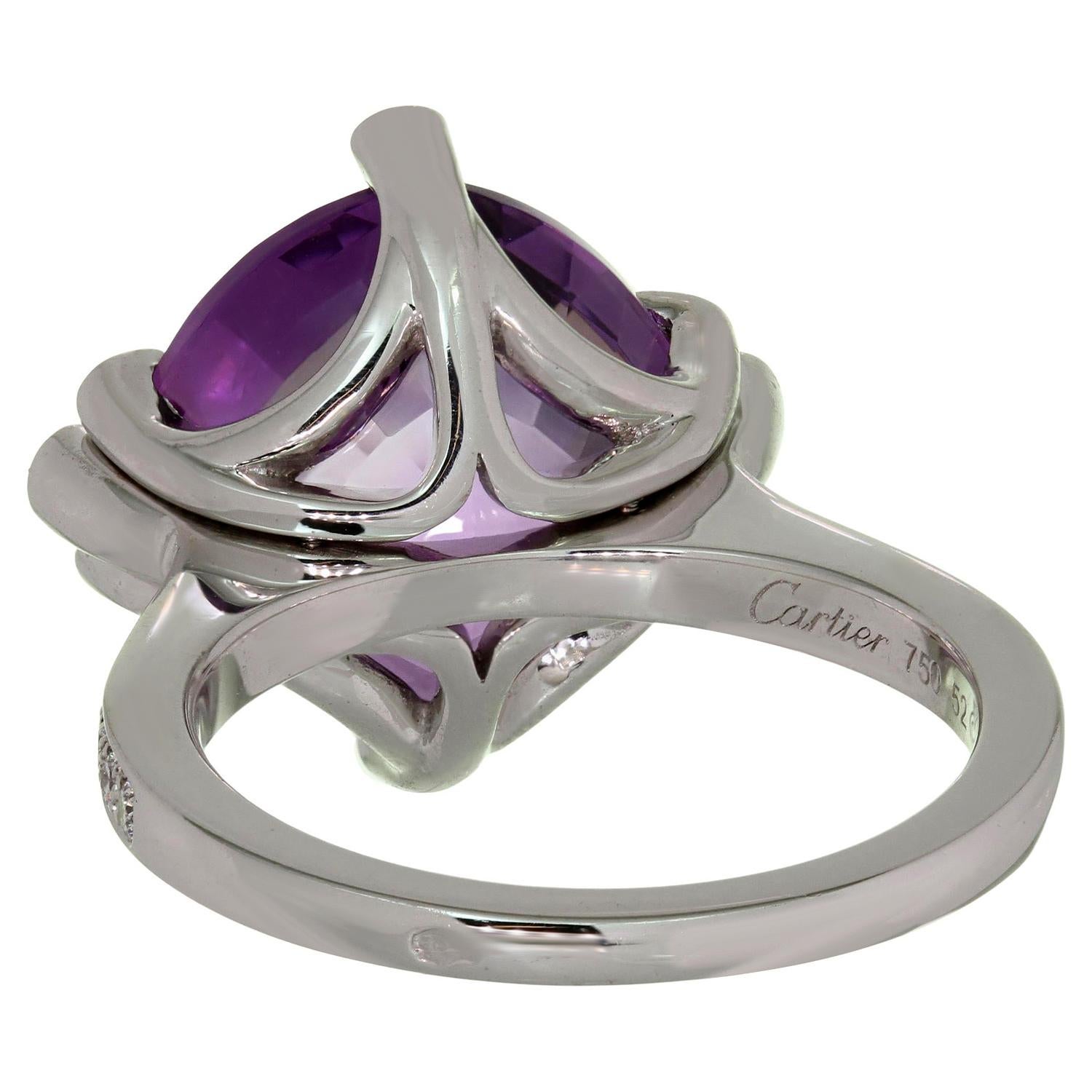 Women's CARTIER Inde Mysterieuse Amethyst Diamond 18k White Gold Ring 52 For Sale