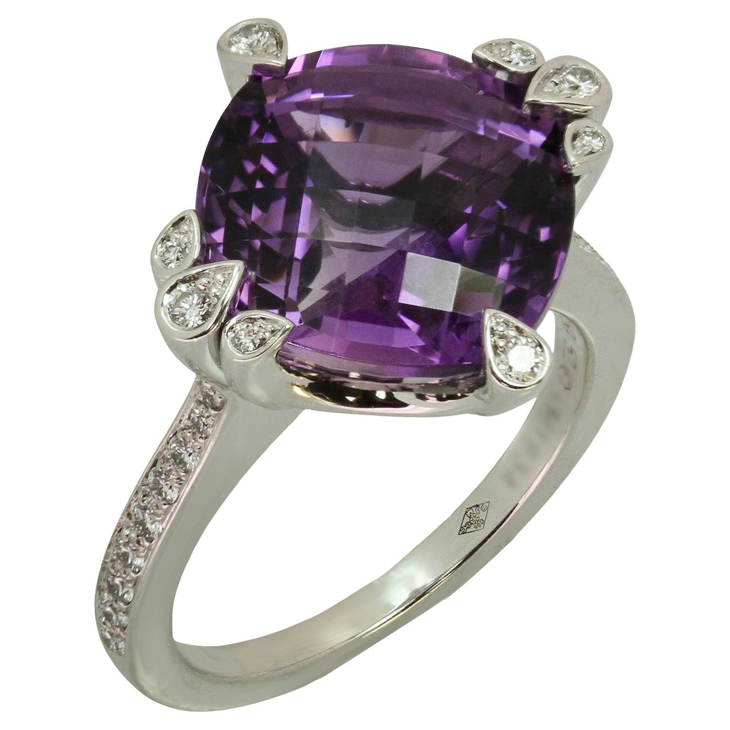 CARTIER Inde Mysterieuse Amethyst Diamond 18k White Gold Ring 52 For Sale