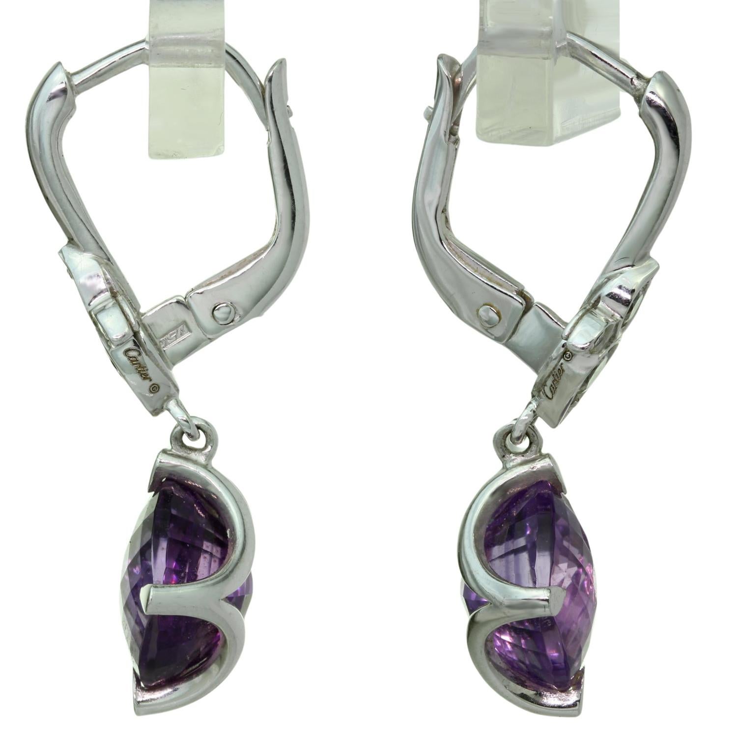 Women's or Men's CARTIER Inde Mysterieuse Amethyst Diamond White Gold Earrings  For Sale