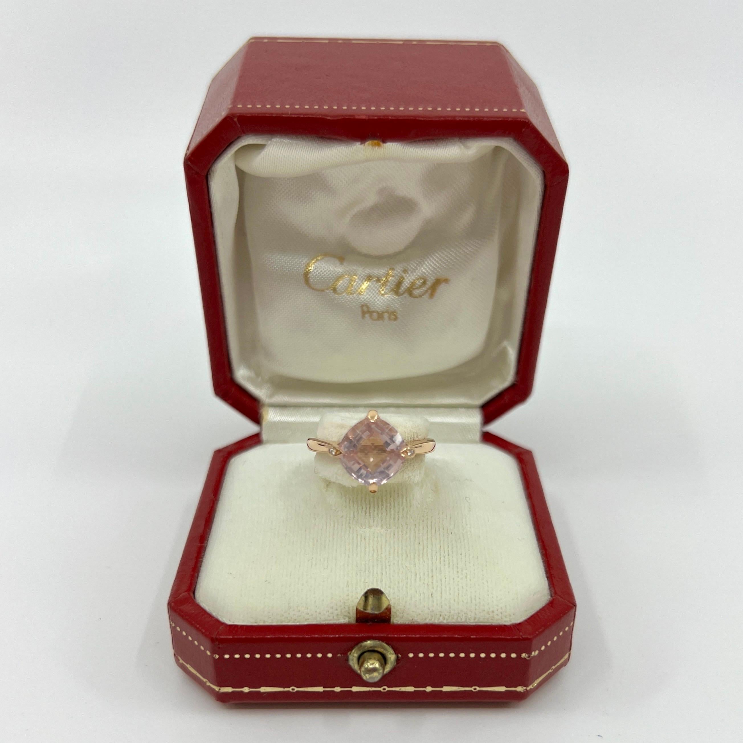 Rarísimo Anillo Cartier Inde Mysterieuse Corte Fantasía Rosa De Francia Amatista Y Diamante Oro Rosa 18k.

Impresionante anillo de oro rosa con una fina amatista rosa de Francia engastada en garras de 9 mm. 
Las casas de alta joyería como Cartier