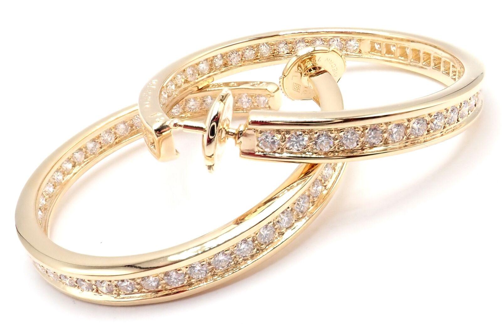 Brilliant Cut Cartier Inside Out Diamond Large Hoop Yellow Gold Earrings For Sale