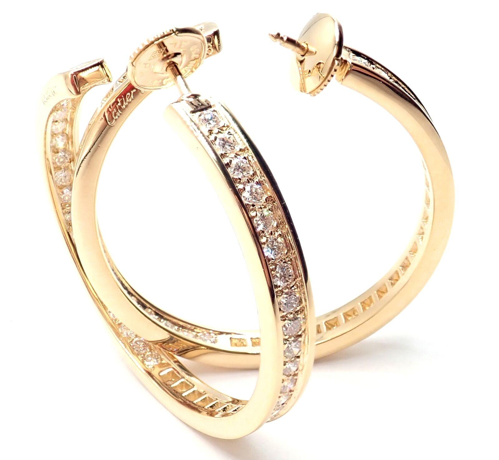 Cartier Inside Out Diamond Large Hoop Yellow Gold Earrings In Excellent Condition For Sale In Holland, PA