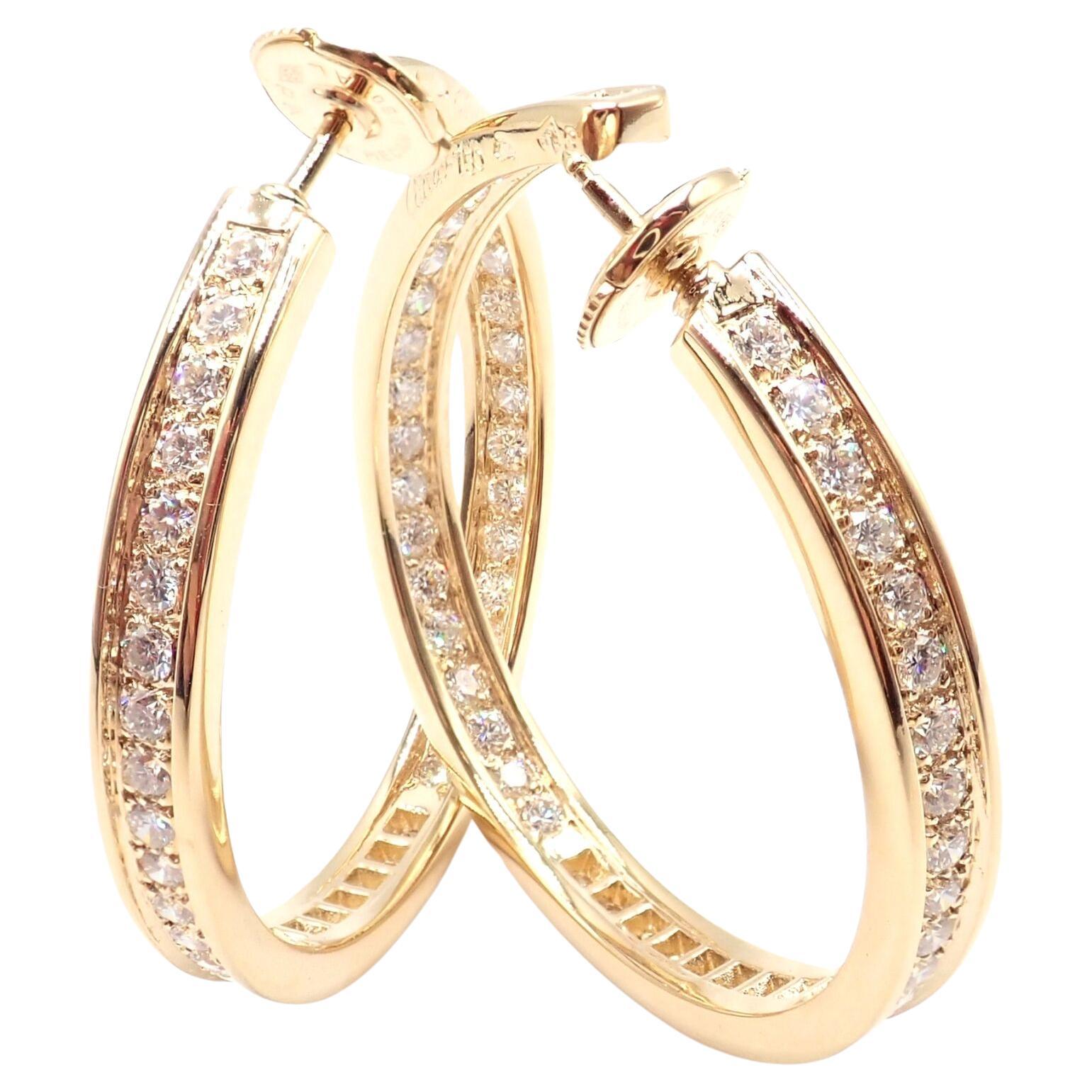 Cartier Inside Out Diamond Large Hoop Yellow Gold Earrings For Sale