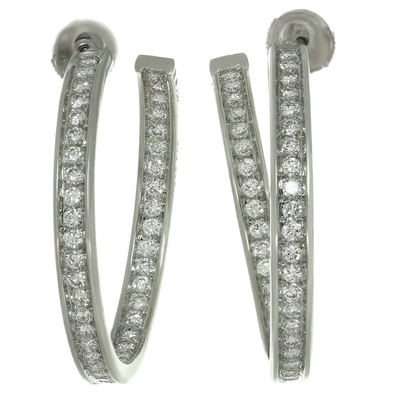 Cartier Inside Out Diamond White Gold Large Hoop Earrings For Sale