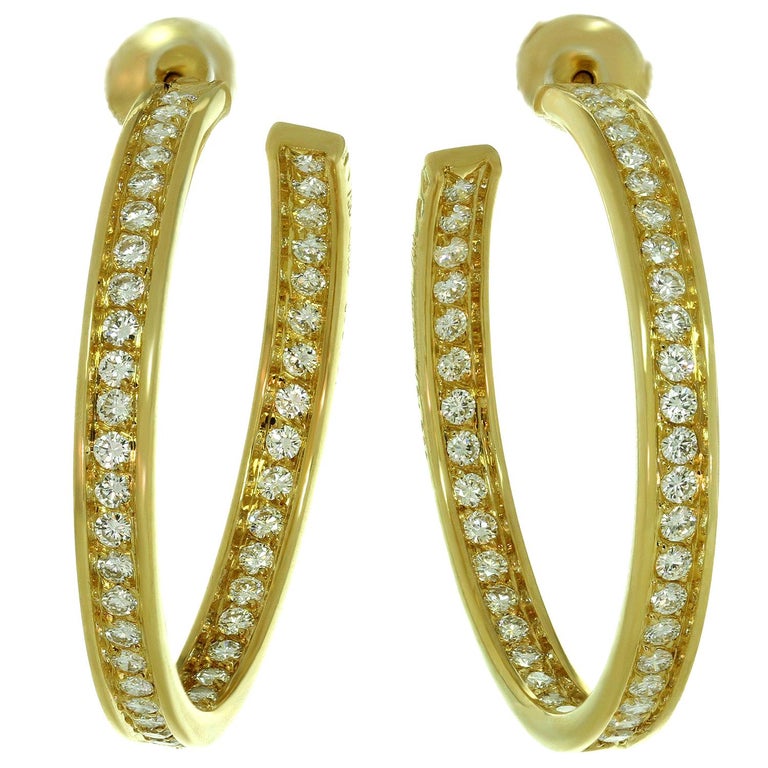 Cartier Inside Out Diamond Yellow Gold Large Hoop Earrings For Sale at 1stdibs