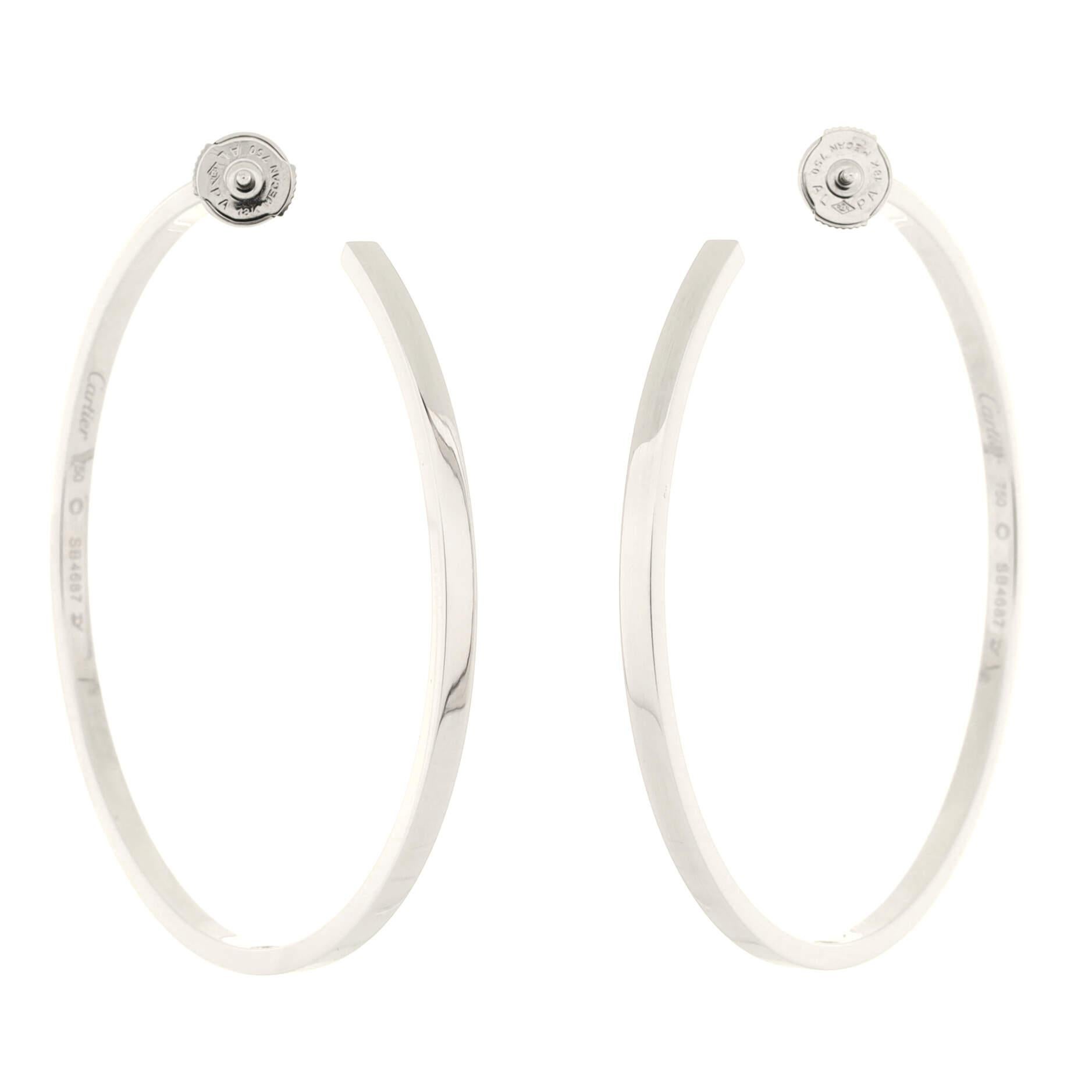 Cartier Inside Out Hoop Earrings 18K White Gold with Diamonds Large In Good Condition In New York, NY