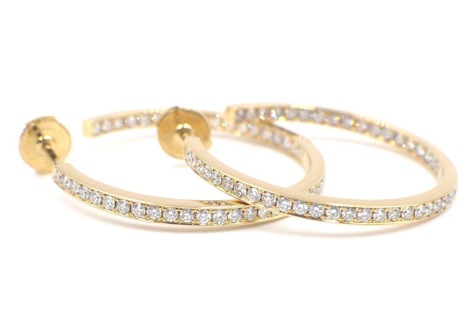Cartier Inside Out Round Diamond Hoop Earrings 1.80 Carat 18 Karat Yellow Gold 1