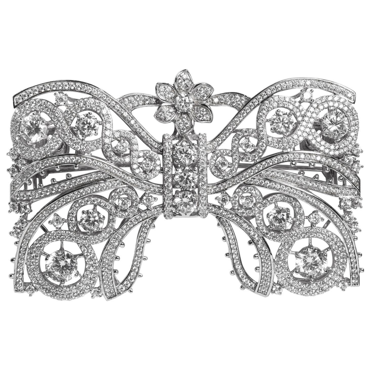 Cartier Inspired  Garland Style Large Diamante Sterling Bow Pin