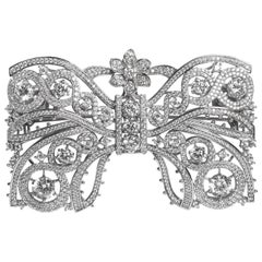 Cartier Inspired  Garland Style Large Cubic Zirconia  Sterling Bow Pin