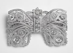 Cartier Edwardian Inspired Large Diamond Sterling Bow Costume Jewelry Pin