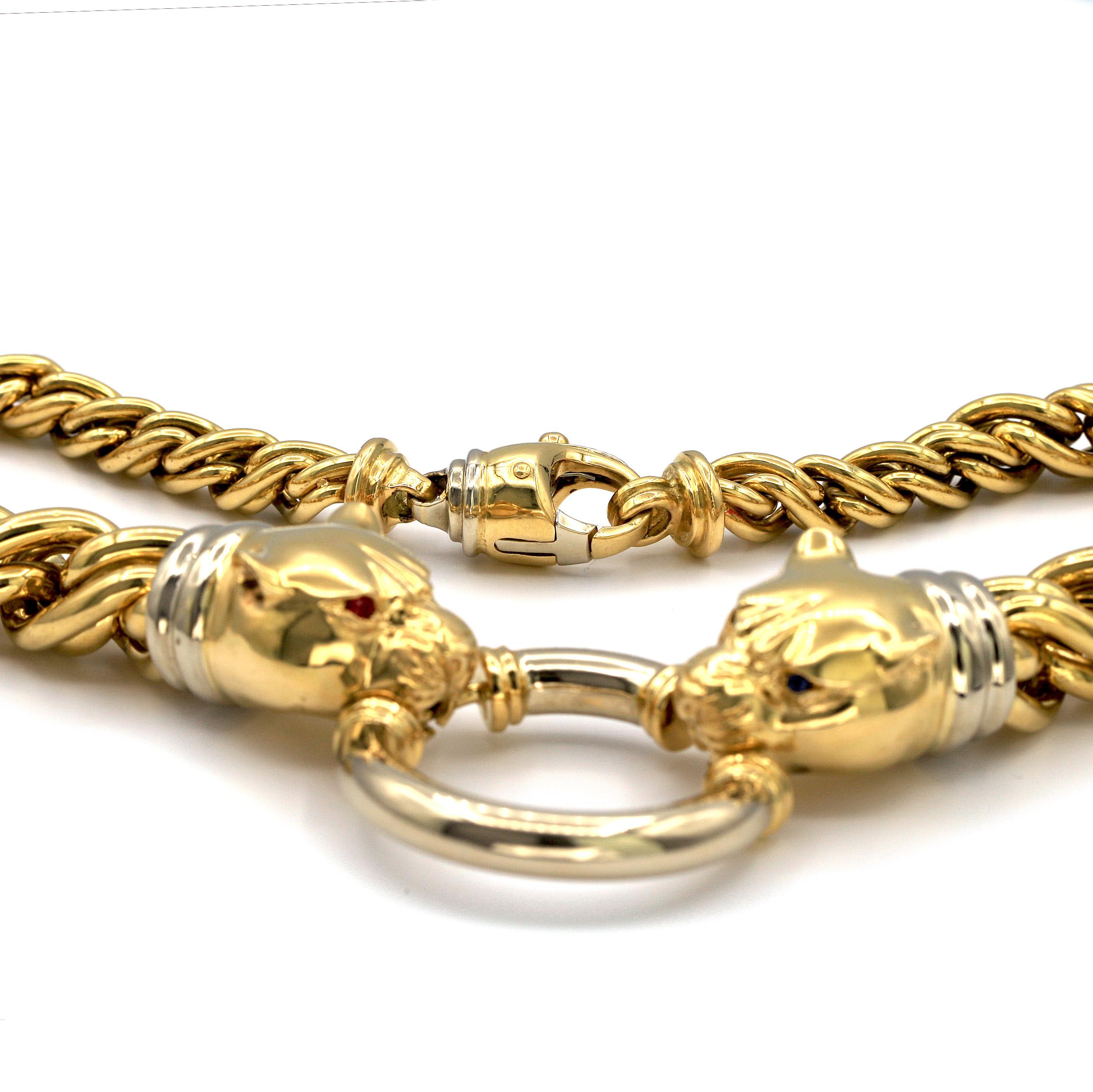 Cartier Inspired Necklace in 18 Karat Yellow Gold with Sapphire and Rubies 1