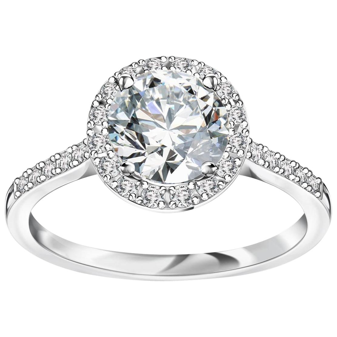 Cartier Inspired Platinum and Diamond Halo Engagement Ring For Sale