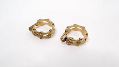 Cartier Inspired Two-Toned Bamboo Style 14k Gold Plated Hoop Earrings