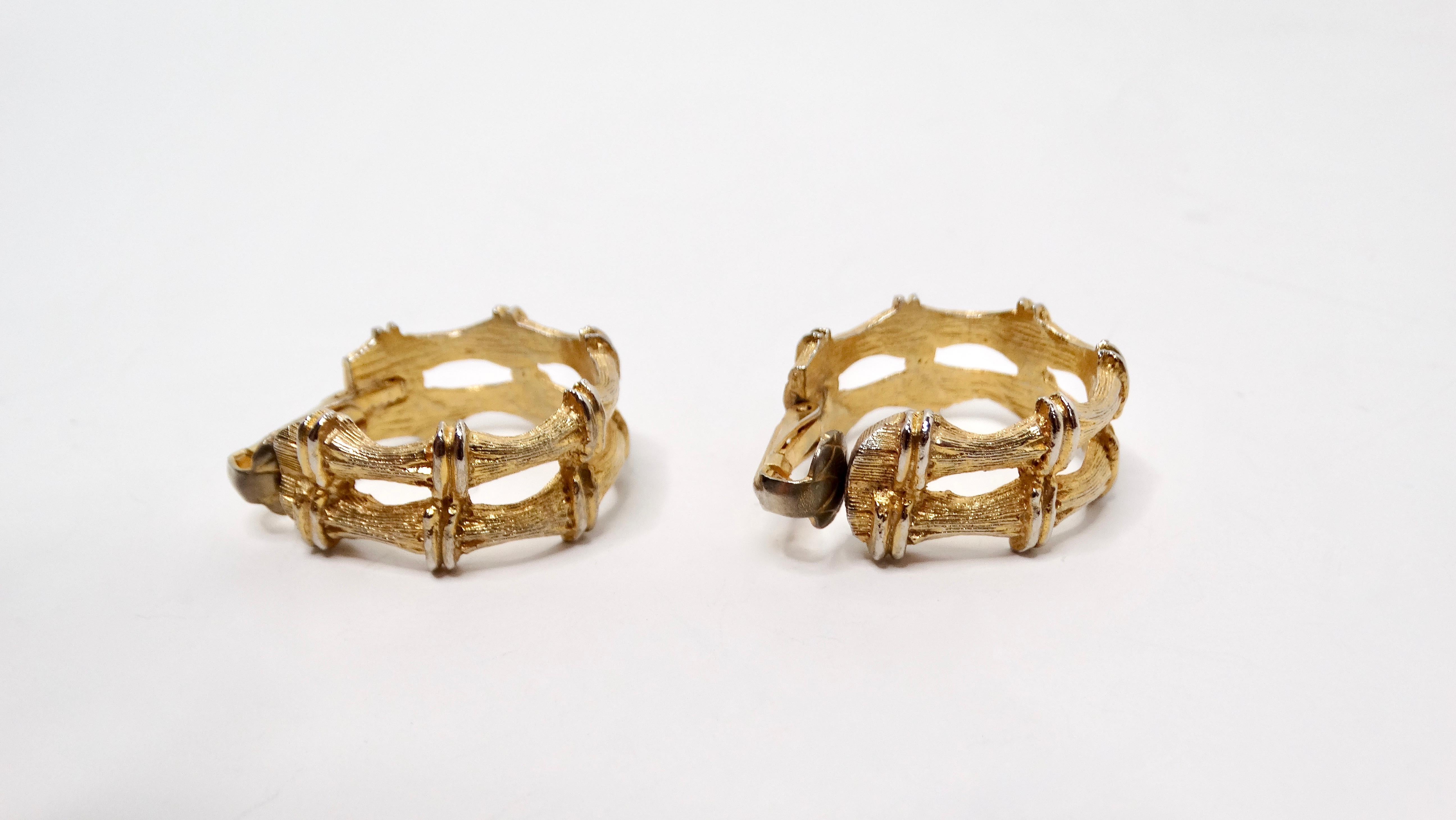 Pendientes de aro estilo bambú de dos tonos bañados en oro de 14k inspirados en Cartier en Bueno estado para la venta en Scottsdale, AZ