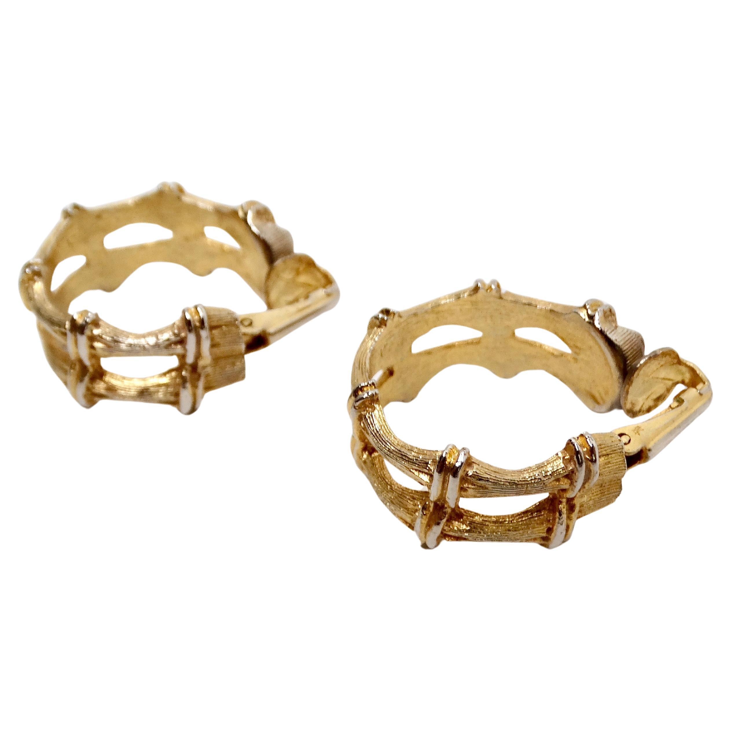 Cartier Inspired Two-Toned Bamboo Style 14k Gold Plated Hoop Earrings