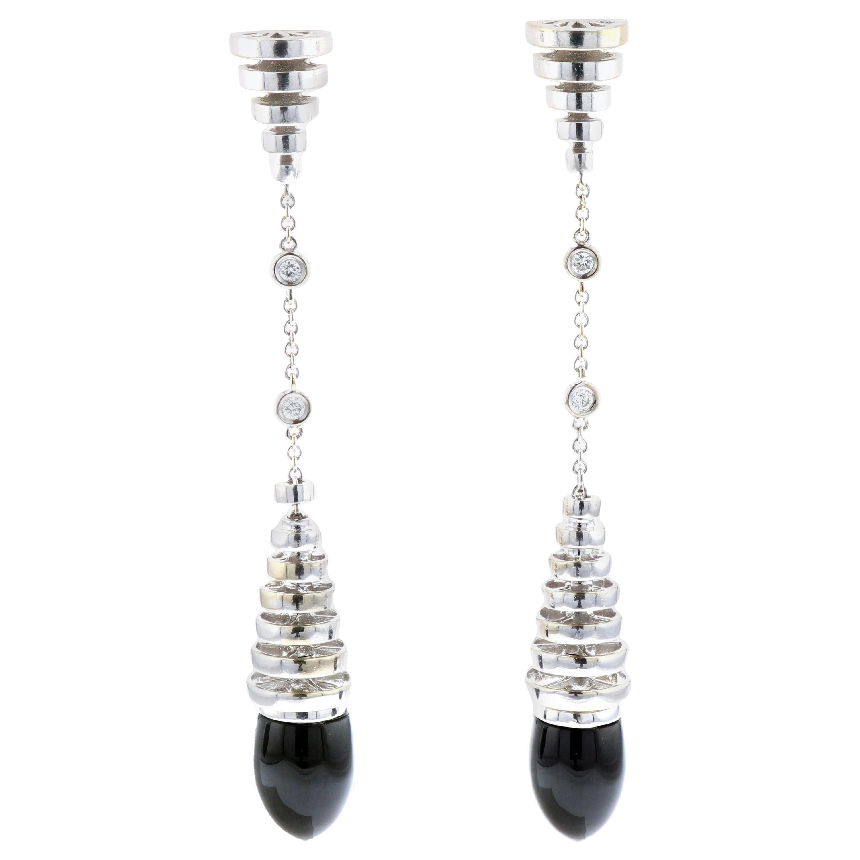 Cartier Interchangeable Onyx and Rose Quartz Drop Earrings in 18K White Gold
