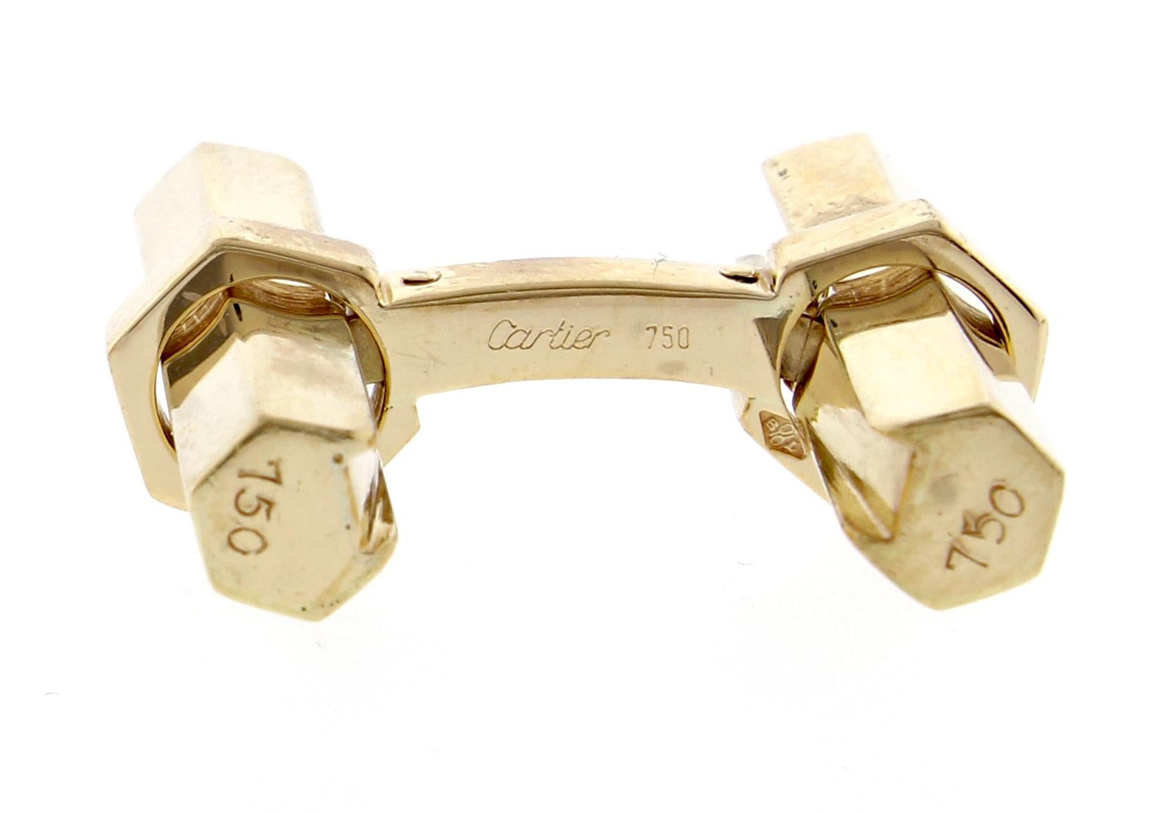 Cartier Boutons de manchette interchangeables en or à barre hexagonale Excellent état - En vente à Bethesda, MD