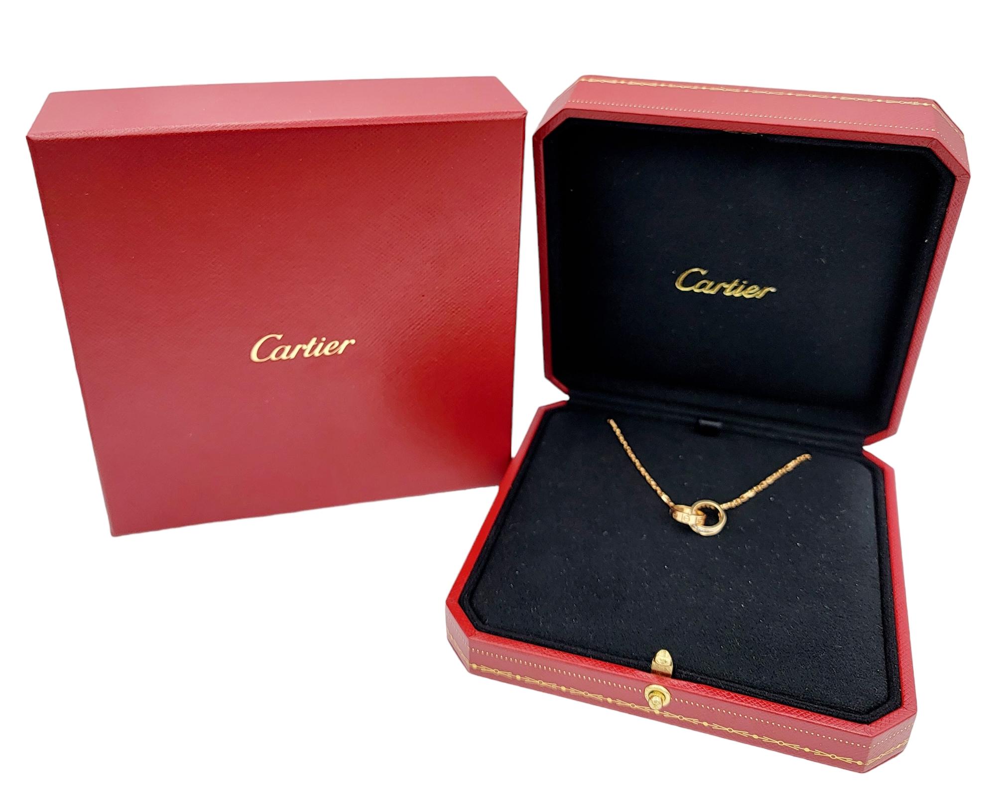 Cartier Interlocking Ring Love Necklace with Diamonds in 18 Karat Pink Gold, Box For Sale 2