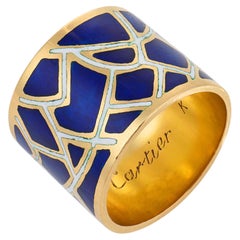 Cartier Italian 18k yellow gold blue and white enamel cigar band