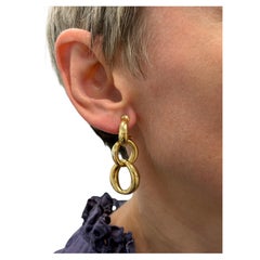 CARTIER ITALY 18k Yellow Gold Day Night Hoop Earrings Vintage 1960s
