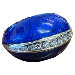 CARTIER ITALY 18k Yellow & White Gold, Enamel & Diamond Bombe Ring Vintage
