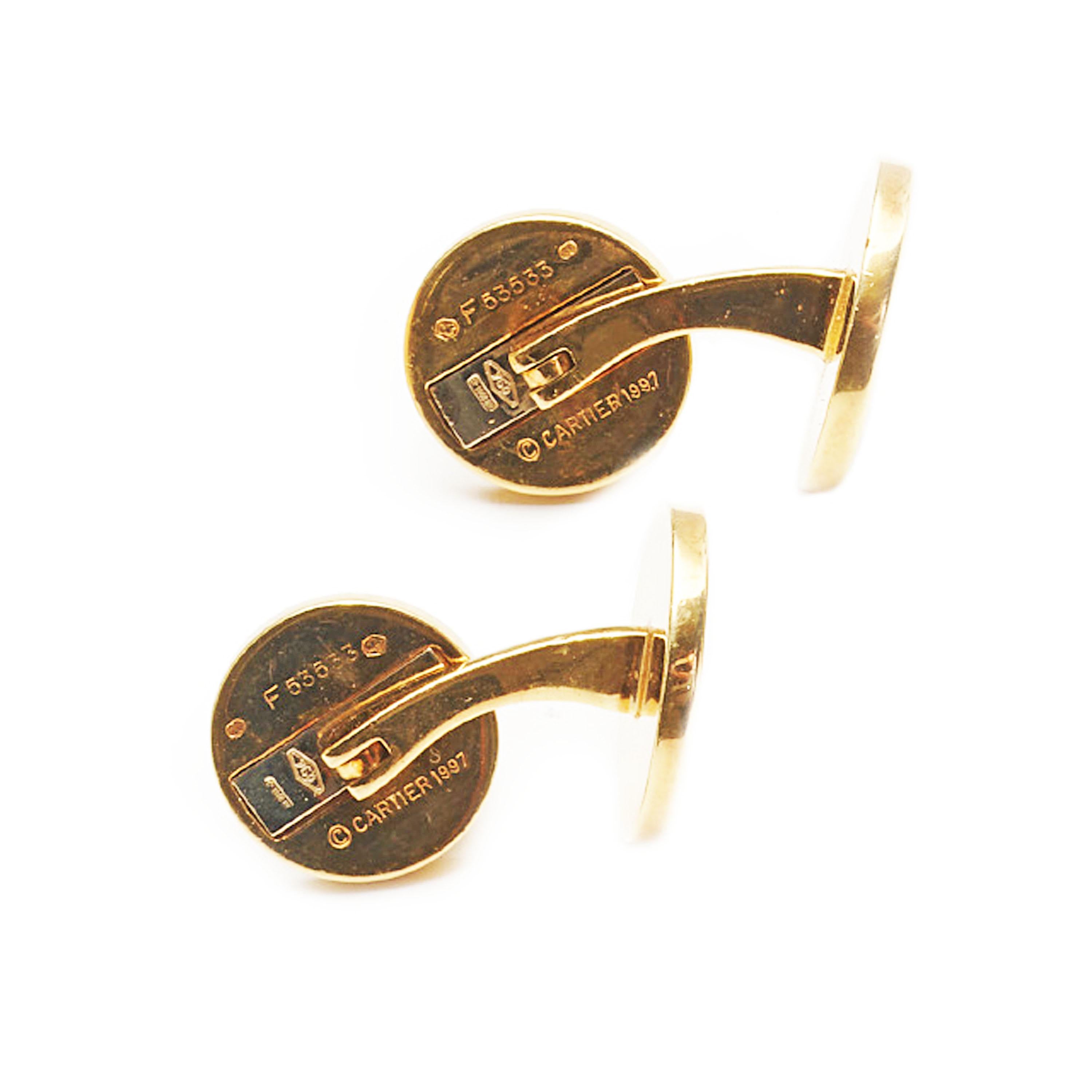 Men's Cartier Italy Diamond and Gold Cufflinks, 1997 For Sale