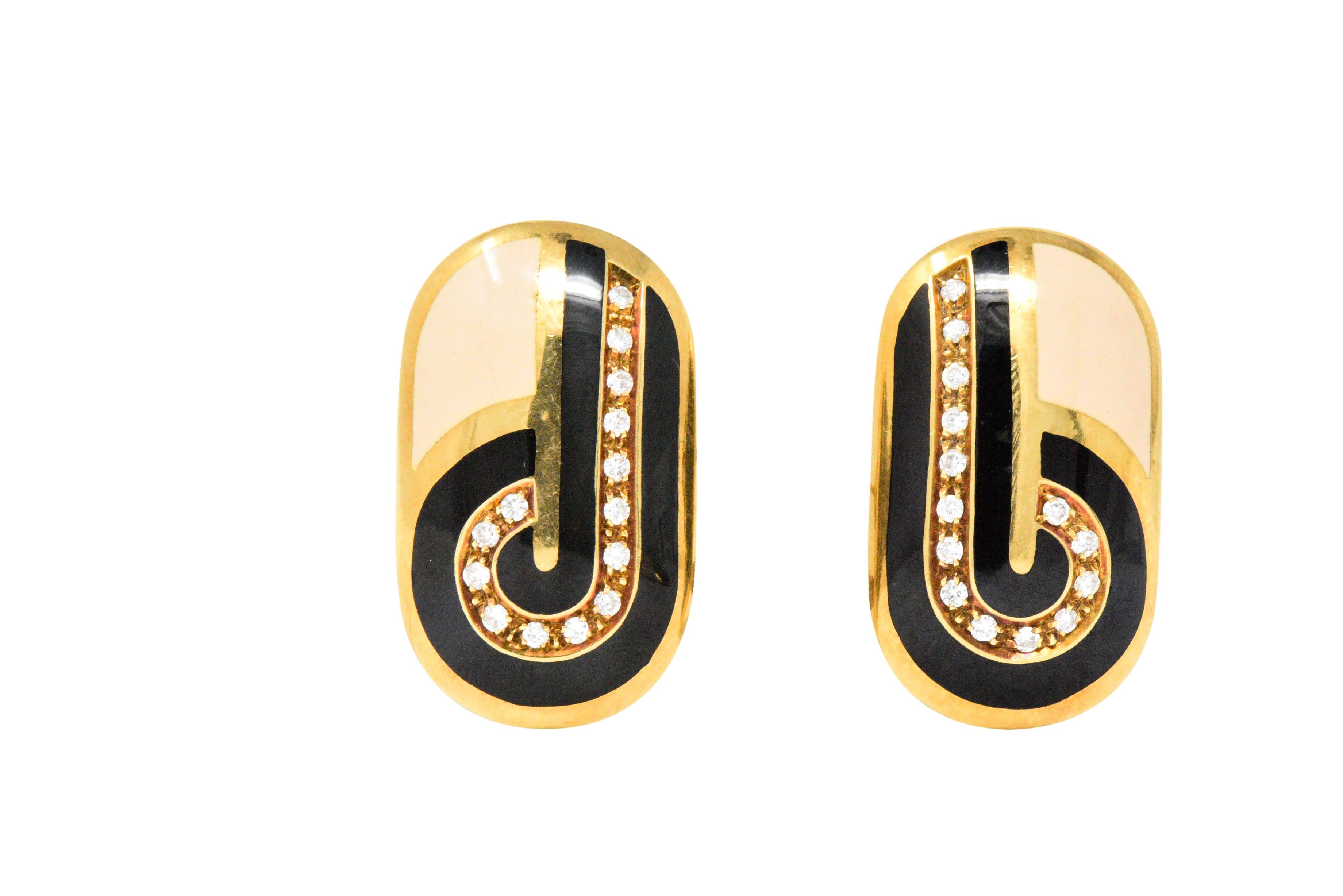 Cartier Italy Retro 1.05 CTW Diamond Enamel & 18 Karat Gold Earrings and Pendant 1