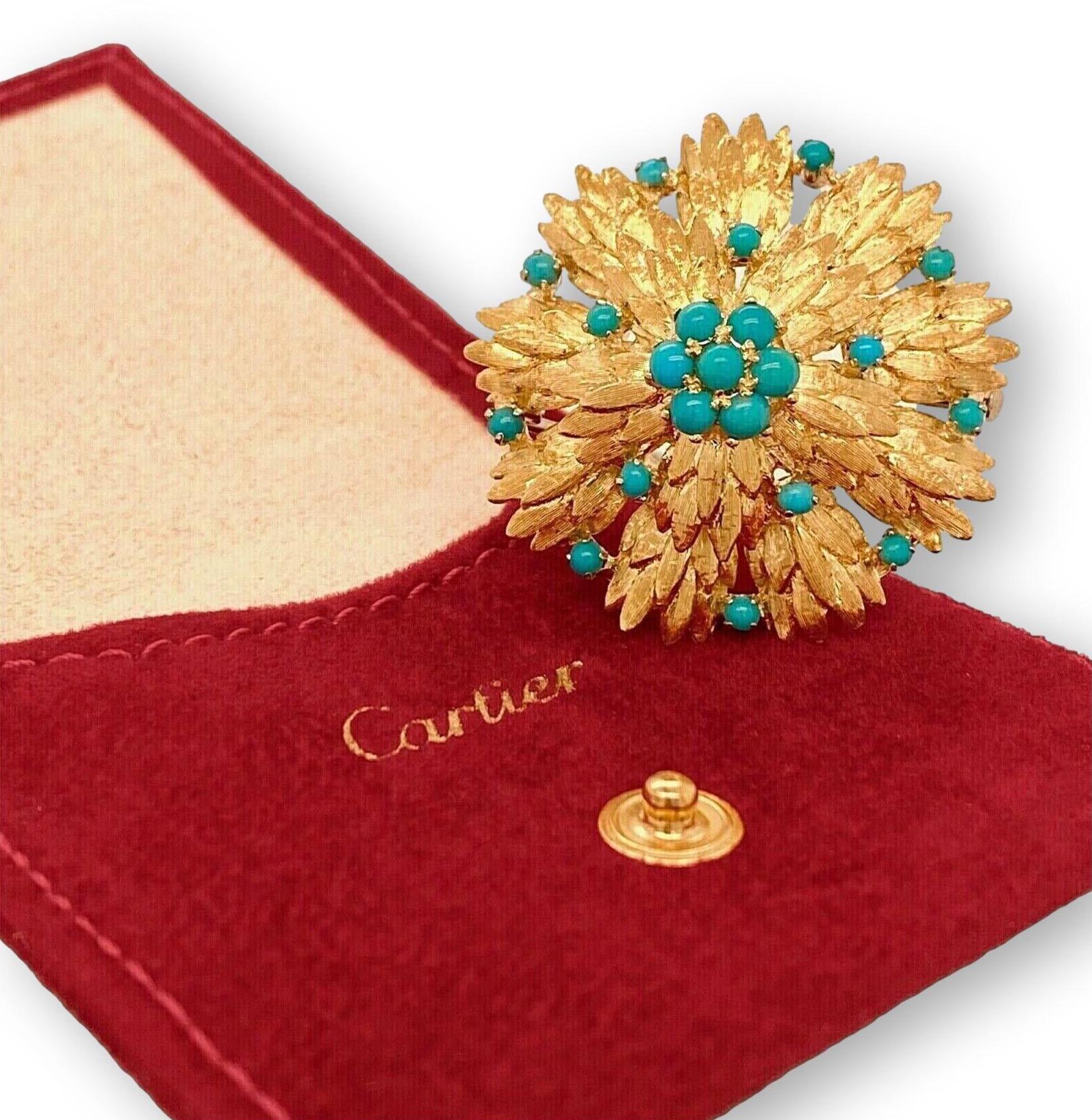 Bead Cartier Italy Vintage Turquoise and 18K Yellow Gold Clip-Brooch