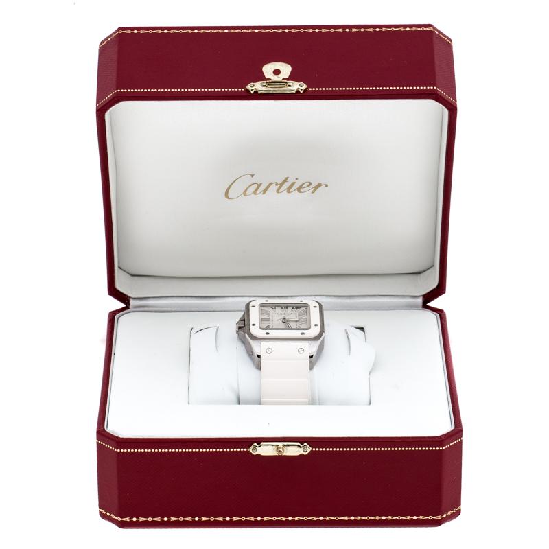 Cartier Ivory Rubber and Stainless Steel Santos Women's Wristwatch 30MM 5