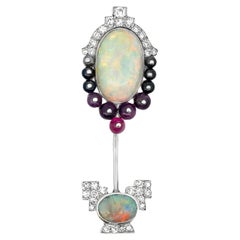 Cartier Jabot Brooch with Opals, Diamonds, and Gemstone Beads  Circa 1920s