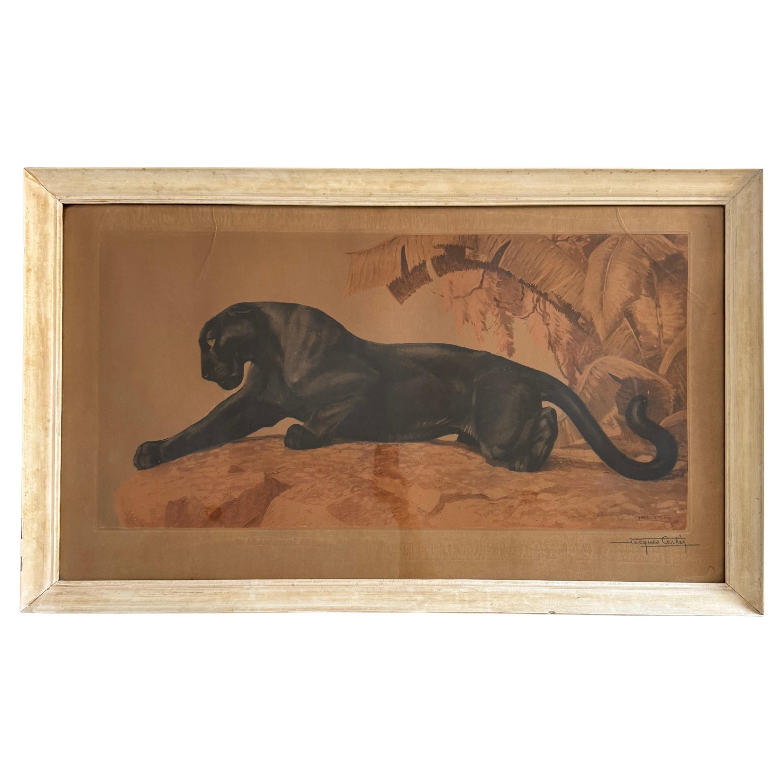 Jacques Cartier " Pantera in caccia " Litografia Art Déco, Francia Circa 1930 in vendita