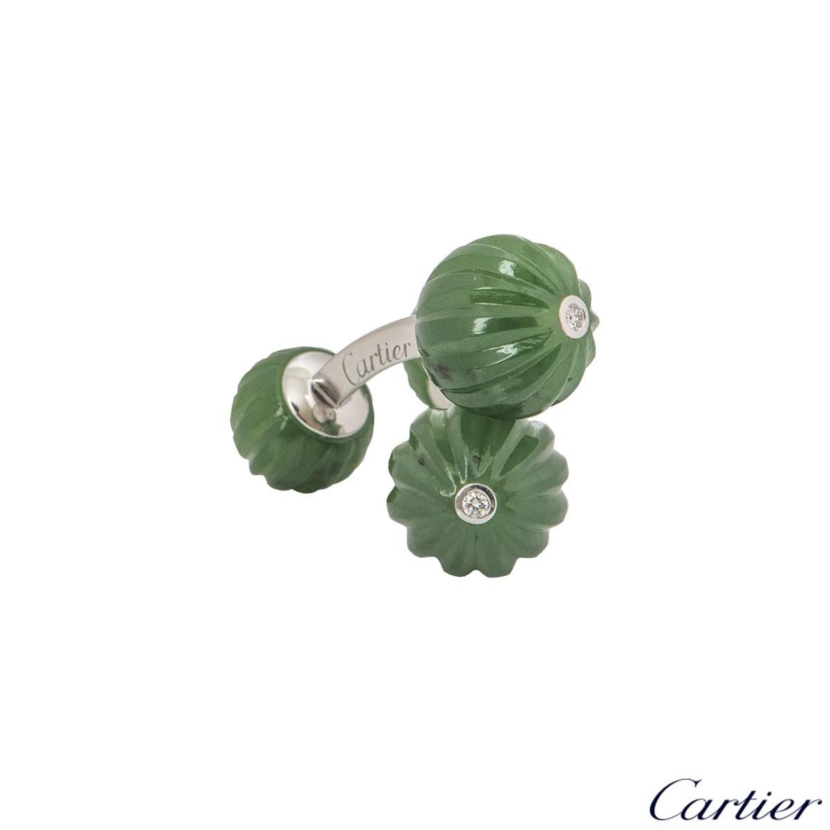 Cartier Jade Bead and Diamond Cufflinks In Excellent Condition In London, GB
