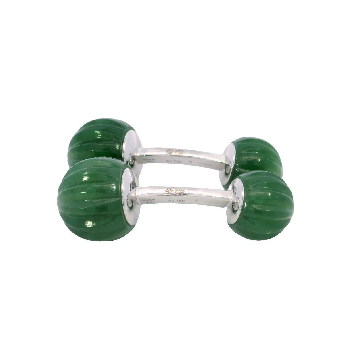 Moderne Cartier Jade Bead Cufflinks Diamond Accents in 18K White Gold en vente