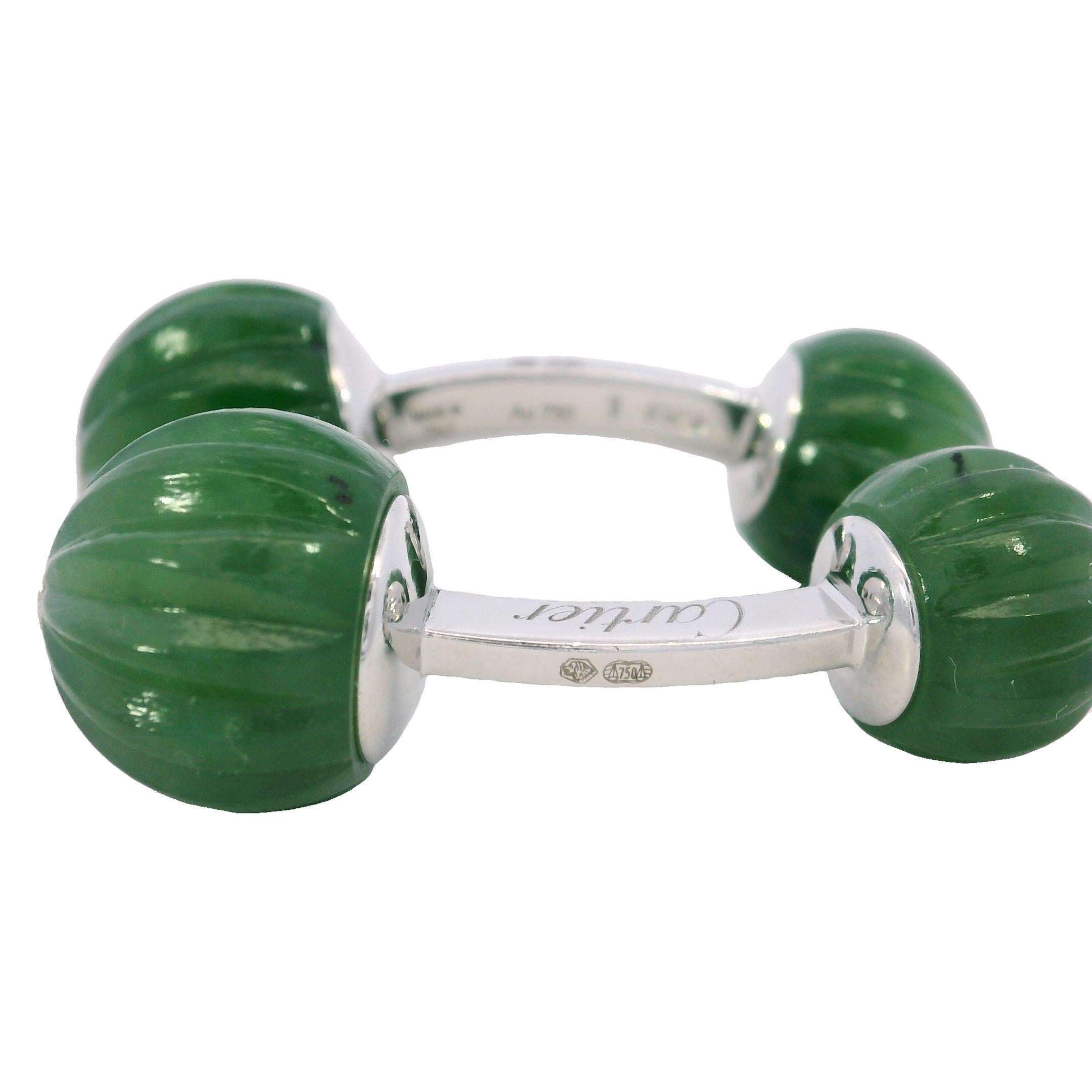 Non taillé Cartier Jade Bead Cufflinks Diamond Accents in 18K White Gold en vente