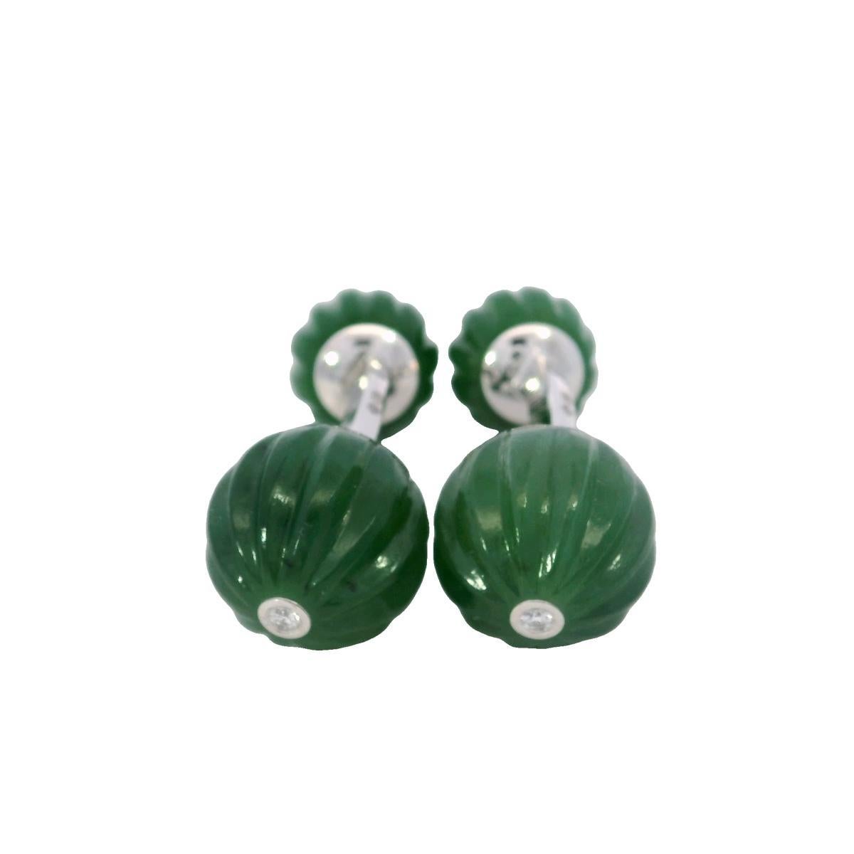 Cartier Jade Bead Cufflinks Diamond Accents in 18K White Gold Bon état - En vente à Fairfield, CT