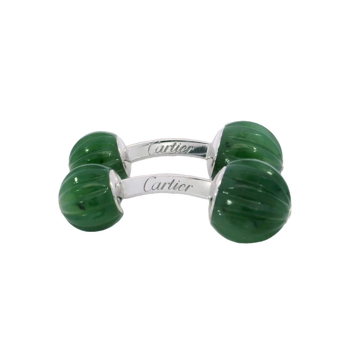Cartier Jade Bead Cufflinks Diamond Accents in 18K White Gold en vente 1