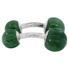 Cartier Jade Bead Cufflinks Diamond Accents in 18K White Gold