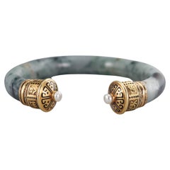 Cartier Jade Pearl Gold Cuff Bracelet