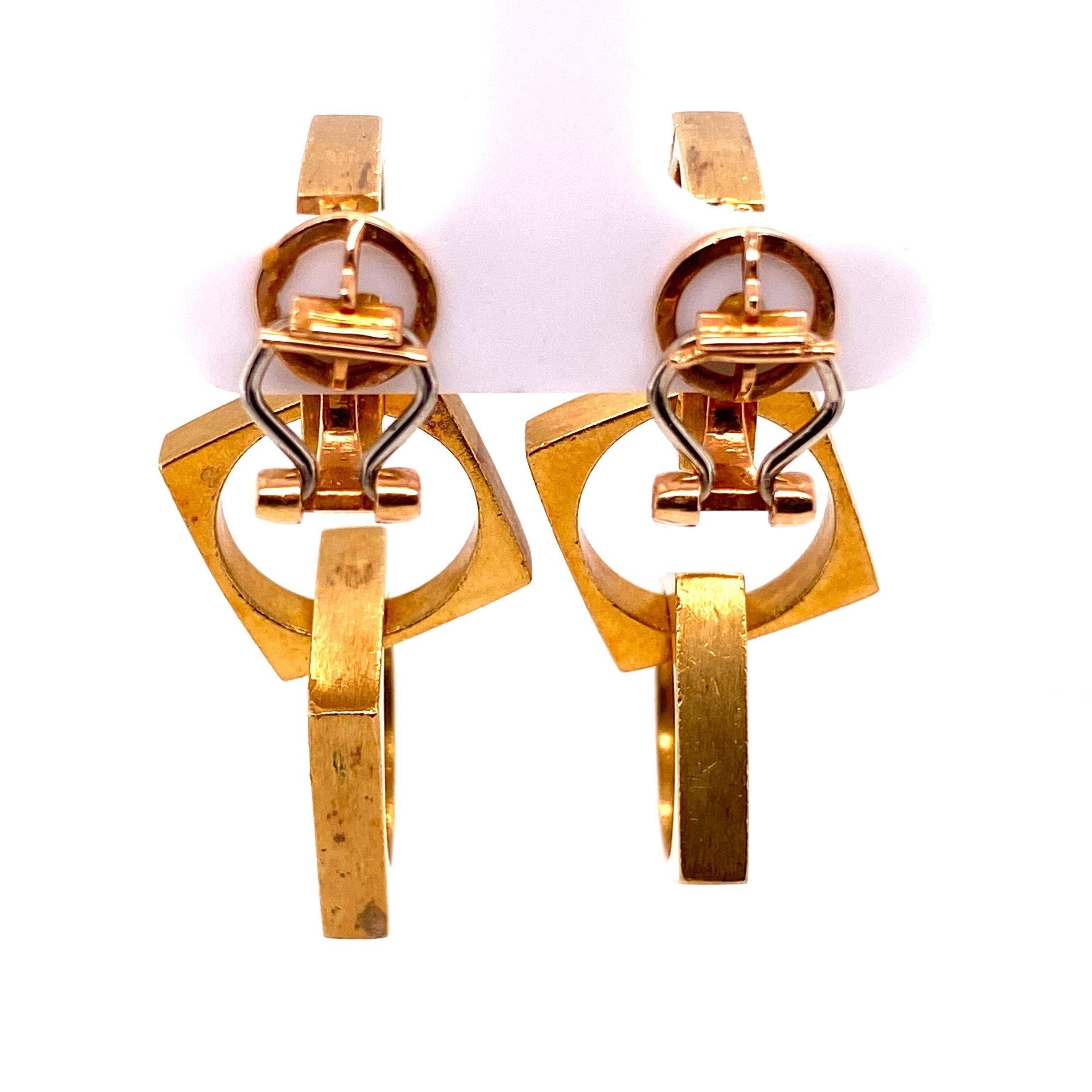 Modernist Cartier Jean Dinh Van Designer Gold Ear Pendant Earrings Estate Fine Jewelry