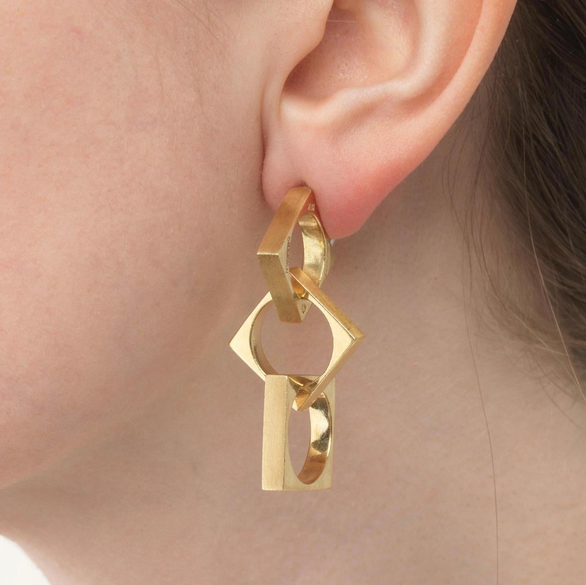 Cartier Jean Dinh Van Designer Gold Ear Pendant Earrings Estate Fine Jewelry 1