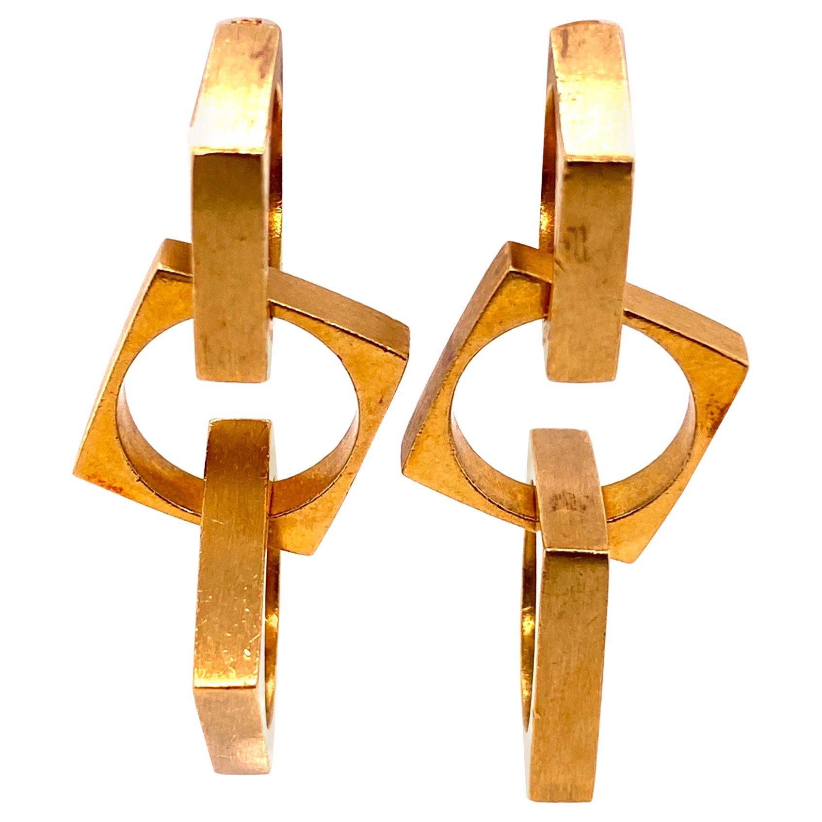 Cartier Jean Dinh Van Designer Gold Ear Pendant Earrings Estate Fine Jewelry