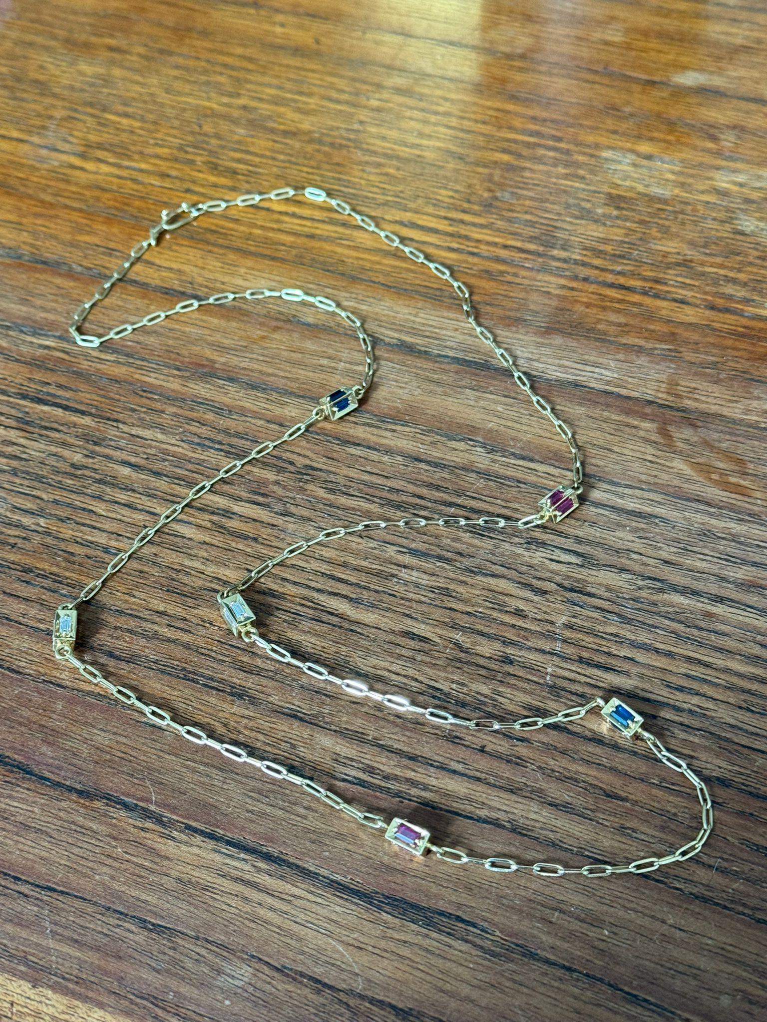 Baguette Cut Cartier Jean Dinh Van Multi Stone Diamond Necklace 18K Yellow Gold